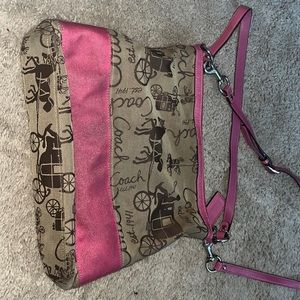 Tan and pink trim pink COACH handbag